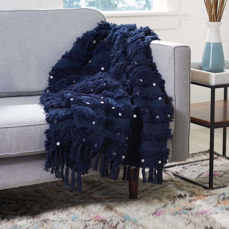 SAFAVIEH Samina Fringe 50 x 60-inch Accent Throw Blanket - Navy - 50Wx60L