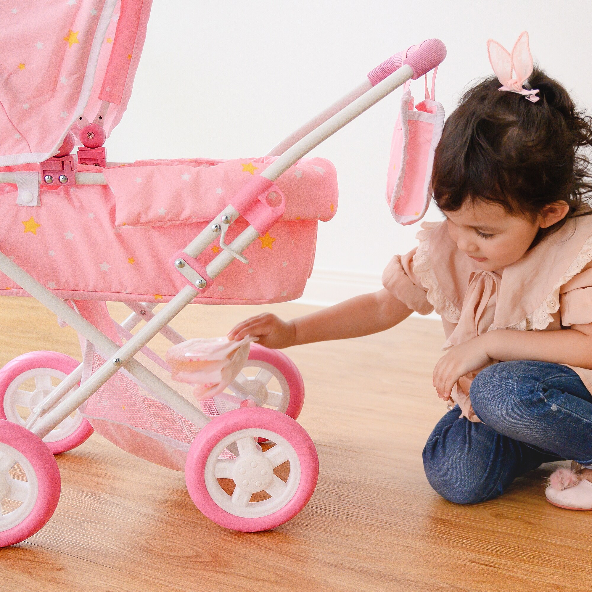 Olivia s Little World Twinkle Stars Princess Deluxe Baby Doll Stroller Pink White Bed Bath Beyond 32381999