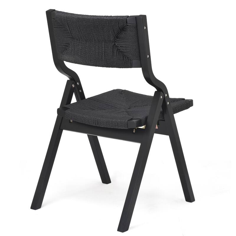 Wood Folding Chairs, Foldable Chairs Wooden Stackable Dining Chairs with Woven Seat & Webbing Back, Dining Chair Set of 2