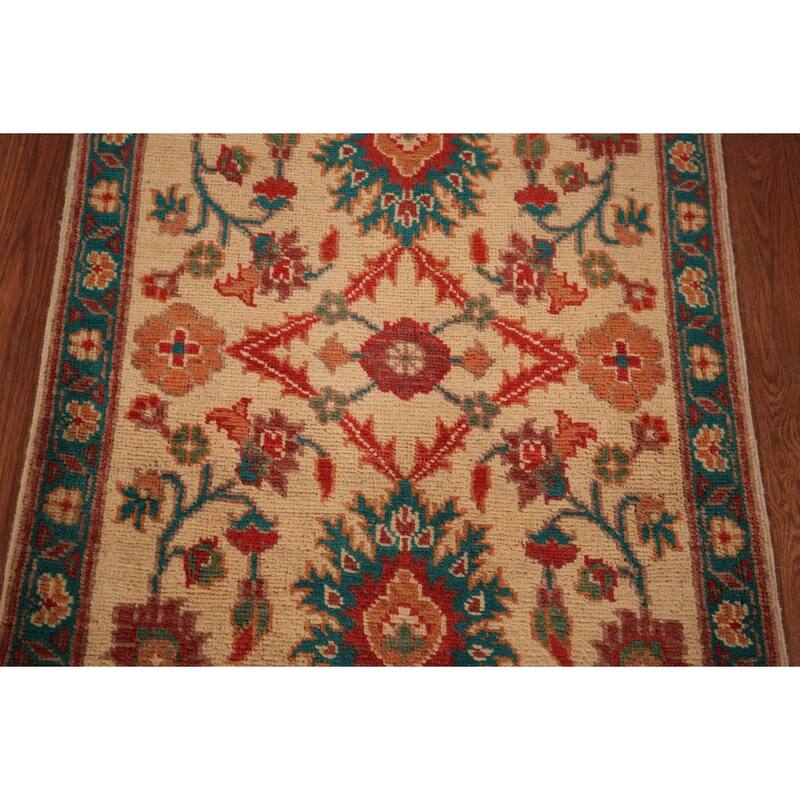 Floral Kazak Foyer Rug Hand-Knotted Yellow Wool Carpet - 2'0" x 3'0"