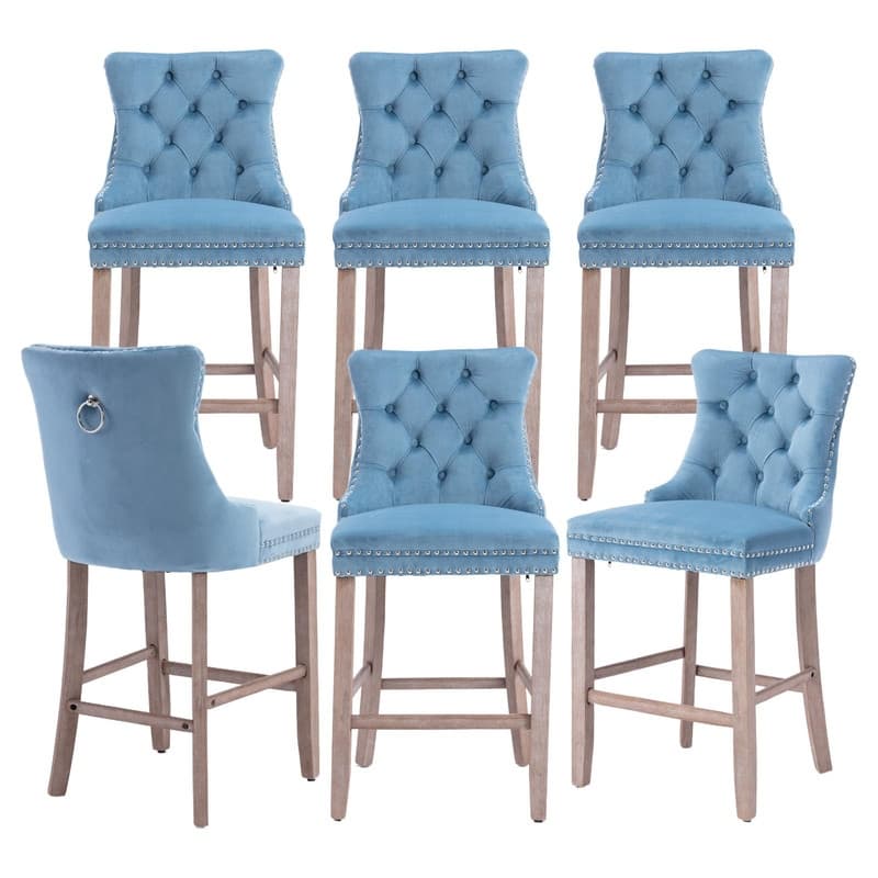 Wing Back Velvet Tufted Nailhead Barstools(Set of 6)