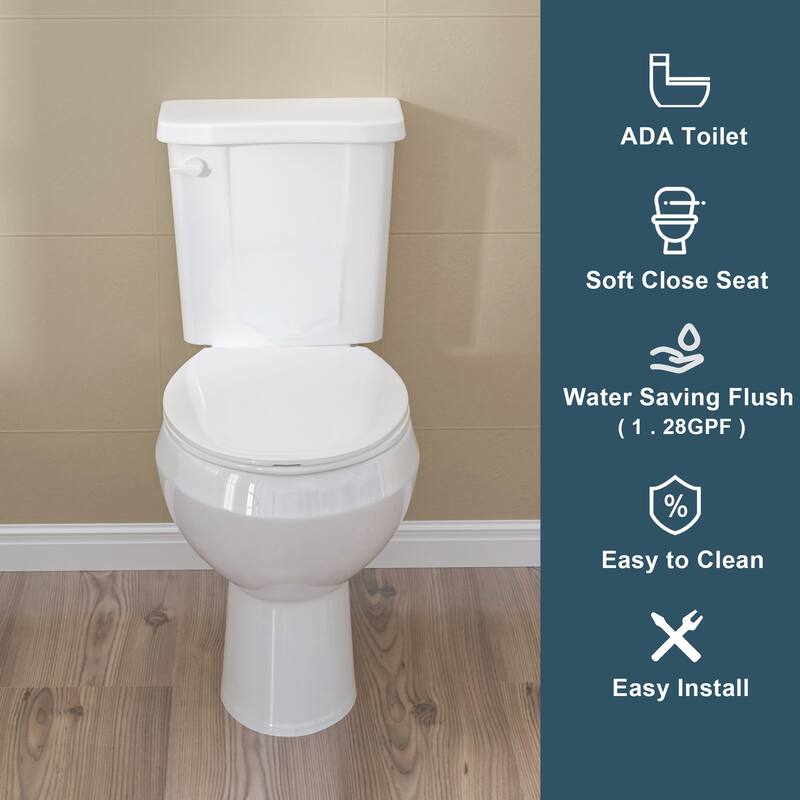 White Porcelain Corner 1.28GPF TwoPiece Siphonic Flush Elongated