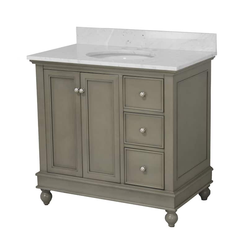 KitchenBathCollection Bella 36" Bathroom Vanity with Carrara Marble Top