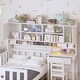 preview thumbnail 3 of 10, Kids Twin Size Bed Frame with Storage Bookcase, Wood Multi-Functional Platform Bed w/ Built-in Desk and Matching Chair, White