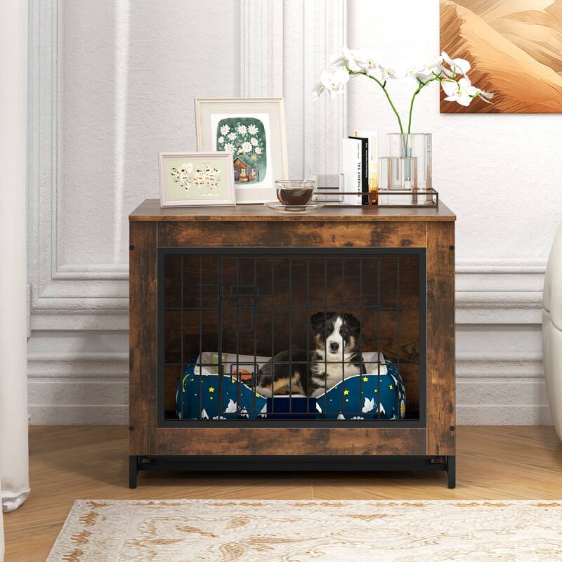 Dog Crate Furniture with Double Lockable Doors and Easy Clean Tray