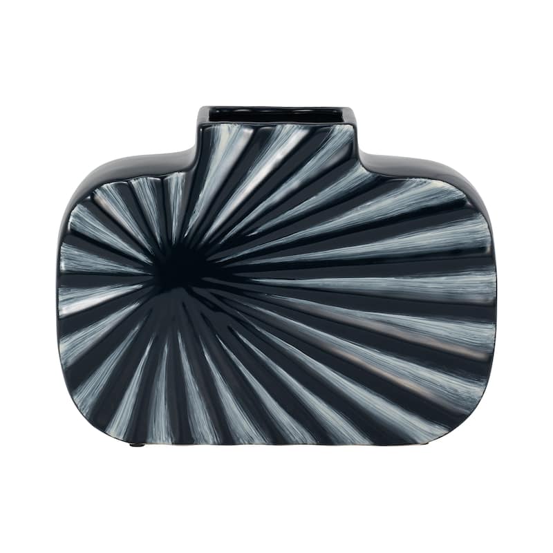 Sagebrook Home Coastal Artisan Vase Abstract - 11" x 4" x 8" - Navy Blue Cream