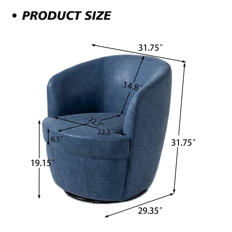 32" Wide PU Leather Swivel Barrel Chair with Metal Base