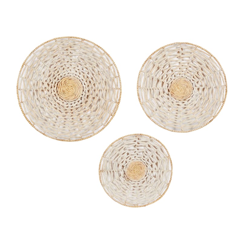 Dried Plant Plate Handmade Basket Home Wall Decor - Set of 3 Brown or Cream - Roche River Decor