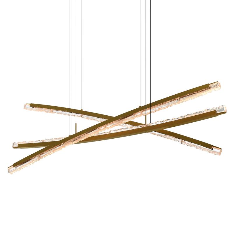 Saber Integrated LED 70in Brass Chandelier with Handcrafted Glass