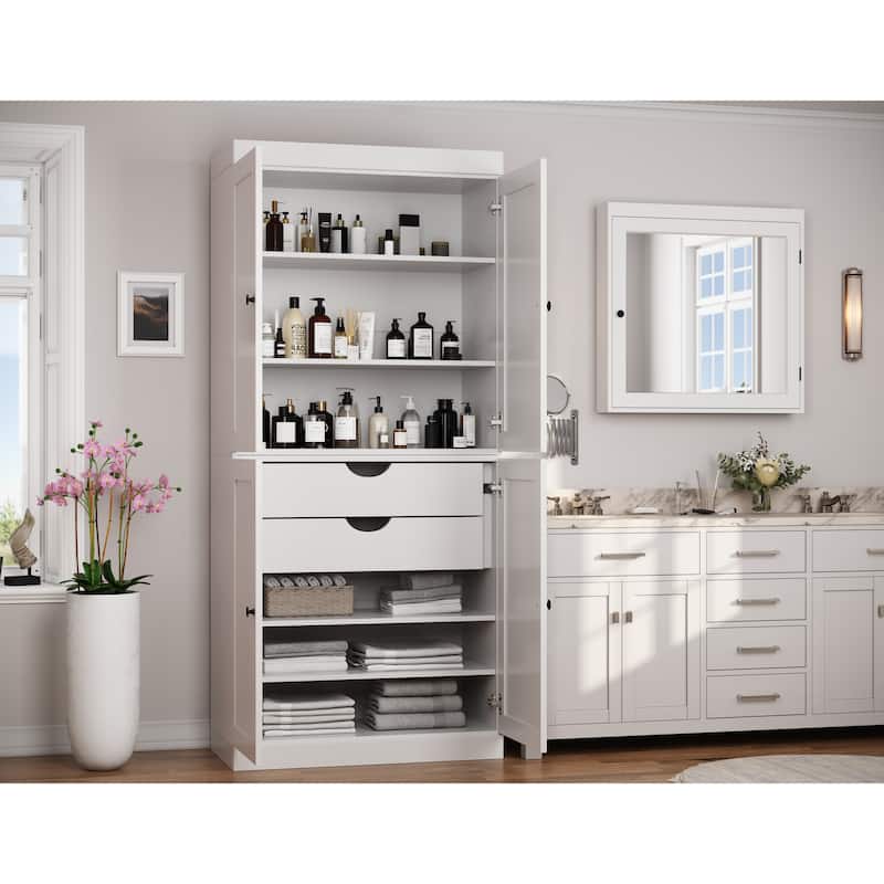 Palace Imports 100% Solid Wood 32" Bathroom Storage Cabinet with Shaker Doors, 2-Drawers and Adjustable Shelves - White