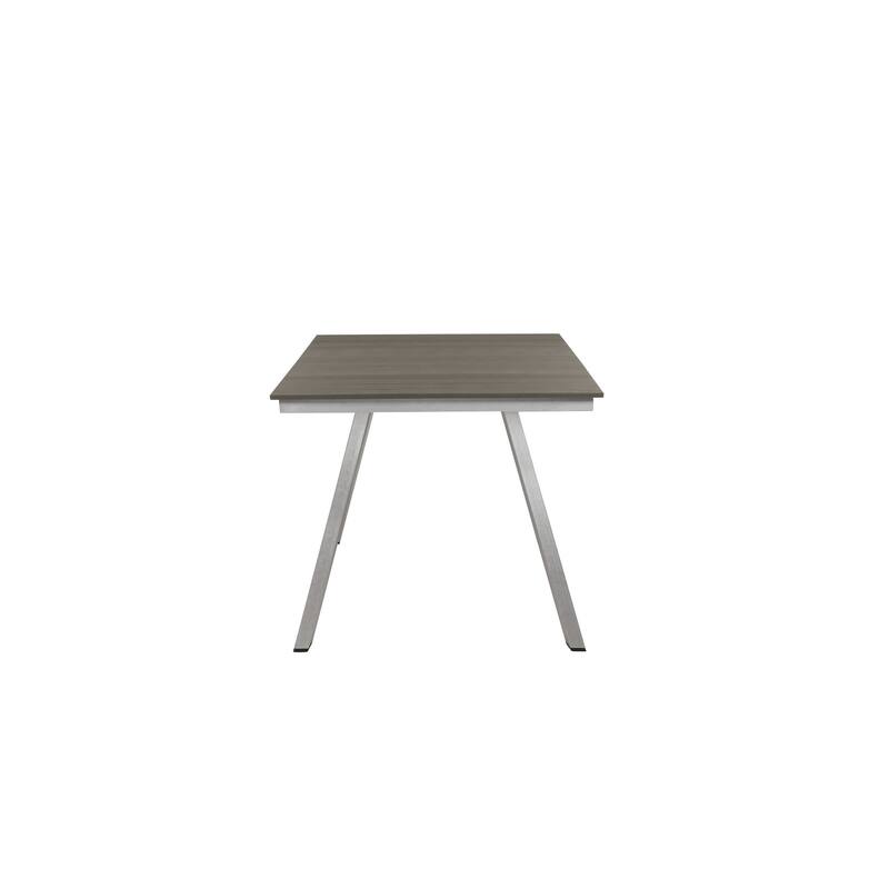 Zia 59 Inch Outdoor Table, Polyresin Plank Top, Smooth Gray Aluminum Frame