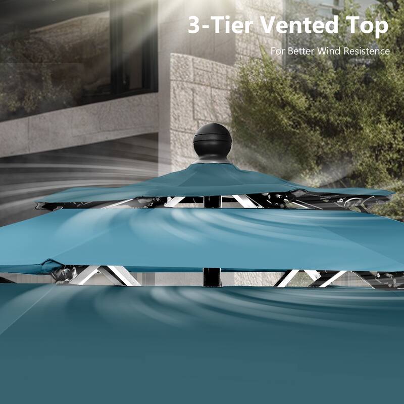 MAISON ARTS 10ft 3 Tiers Vented Patio Outdoor Umbrella with Auto-tilt and Crank Lift
