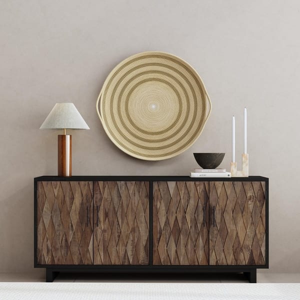 slide 2 of 12, Anton 4-Door Sideboard Buffet by Kosas Home - 78Wx18Dx36H Black & Natural Brown Finish