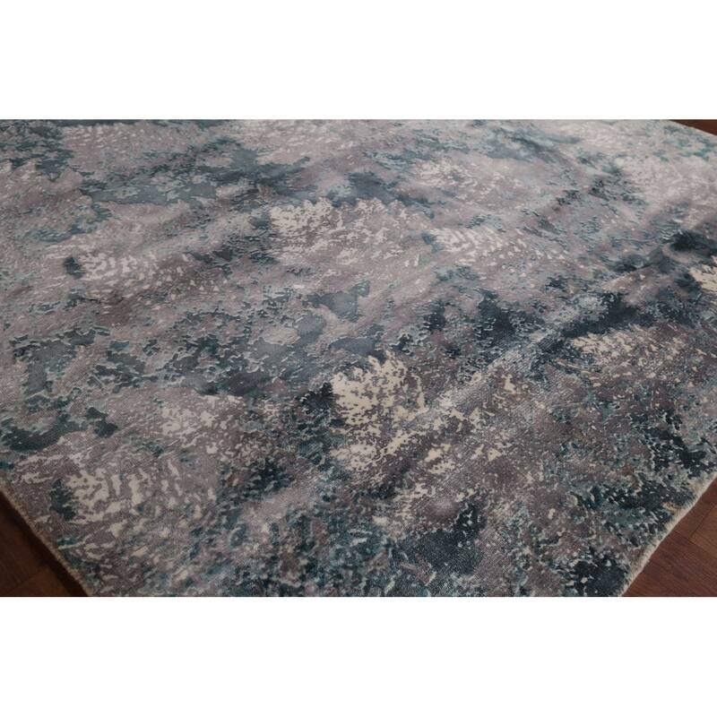 Greys Abstract Indian Area Rug Hand-Knotted Wool Carpet - 5'11"x 9'1"