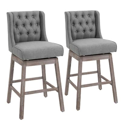 HomCom 2 Piece Swivel Bar Height Chair with Integrated Footrest, Solid Wood Design, and a 180 Degree Rotation, Grey
