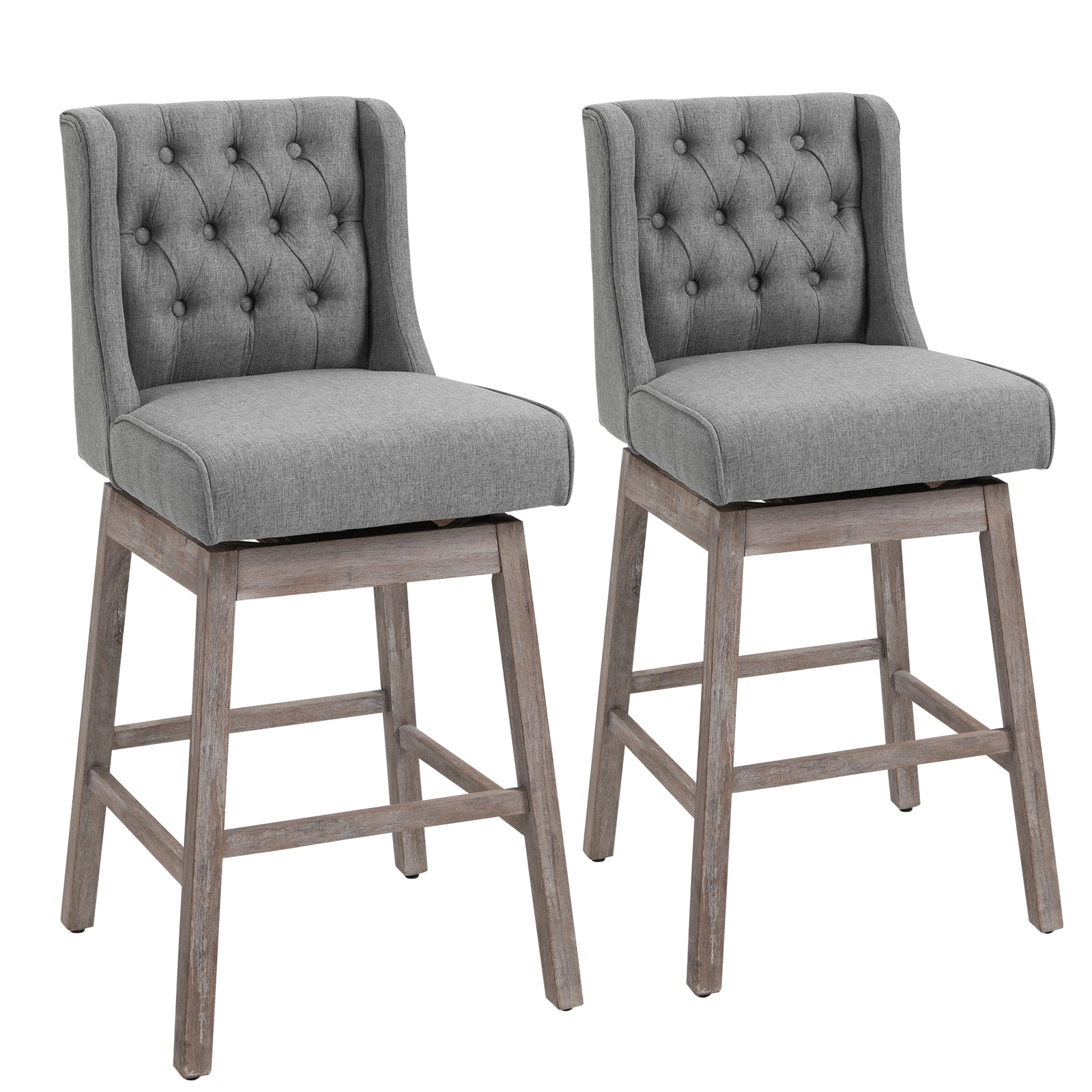 HomCom 2 Piece Swivel Bar Height Chair with Integrated Footrest, Solid Wood Design, and a 180 Degree Rotation, Grey