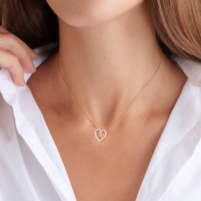 IGI Certified 14K Gold 1/2ct Diamond Open Heart Pendant Necklace for Women