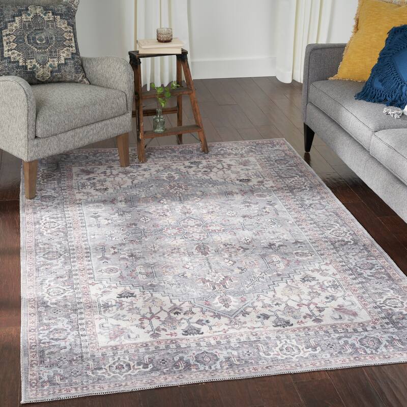 57 Grand by Nicole Curtis Vintage Medallion Machine Washable Area Rug - 5'3" x 7'3" - Grey