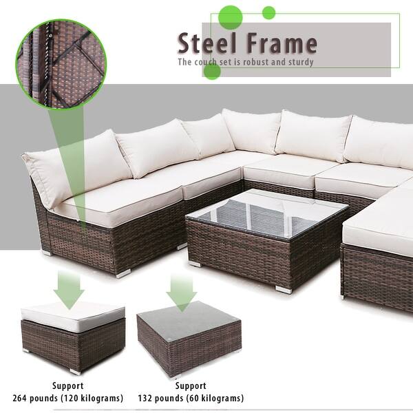 Rattan Sofa Set Couch Steel Frame Living Room Balcony Outdoor Garden Cushion Puce Overstock 28894816