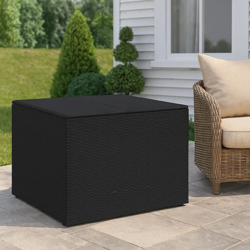 Outdoor Storage Box, Water Resistant Inner Bag 32 Inch Black PE Rattan