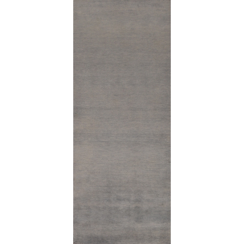 Hand Knotted Oriental 100% Wool Carpet Modern Solid Greys & Charcoal Gabbeh Runner Rug - 9' 10'' X 3' 0''