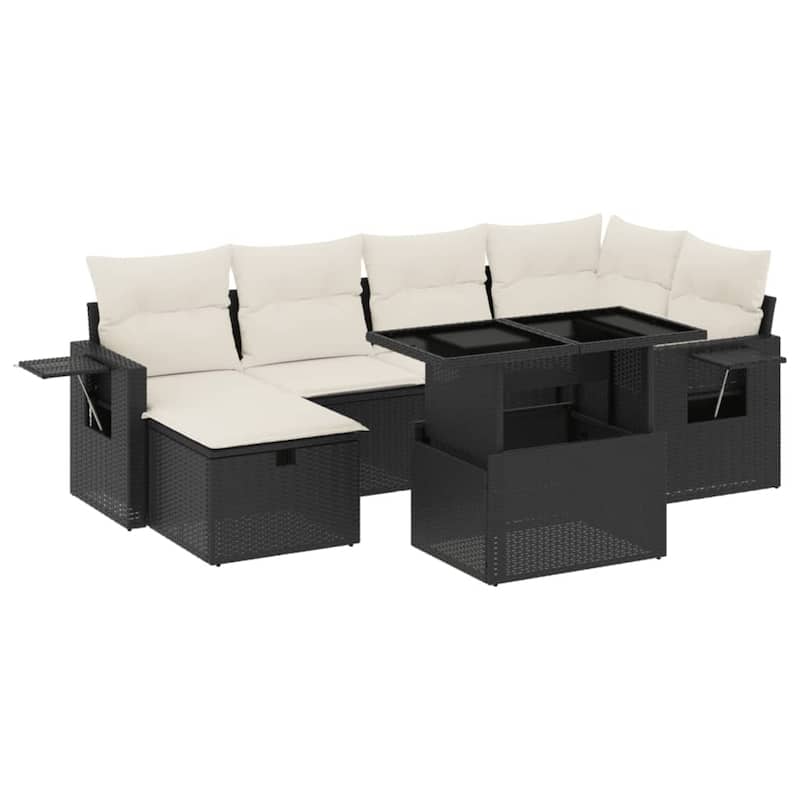 vidaXL Patio Sofa Set with Cushions Outdoor Furniture 7 Piece Poly Rattan - 21.7 x 39.4 x 28.7 in