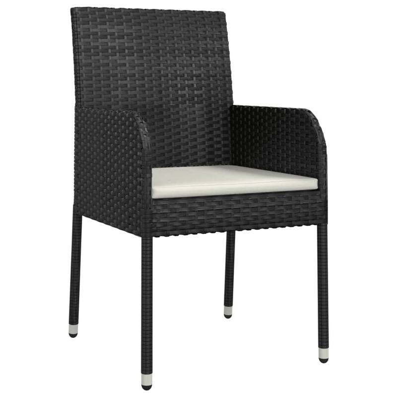 vidaXL 3 Piece Patio Dining Set with Cushions Black Poly Rattan - 18.9" x 21.7" x 34.6"