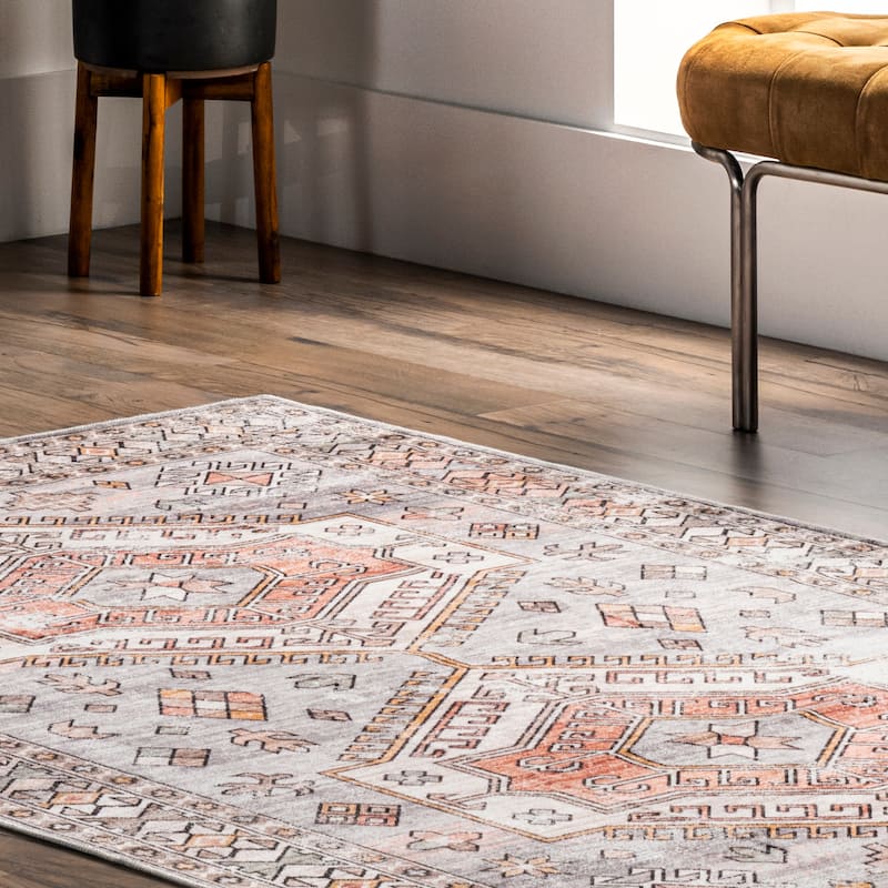 Nuloom Mae SpinClean Tribal Motif Machine Washable Area Rug