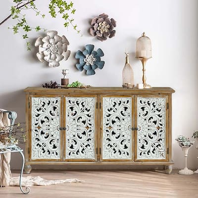 Accent Cabinet with 4 Doors, Farmhouse Sideboard Buffet Cabinet with Storage, Modern Storage Cabinet with Wood Doors
