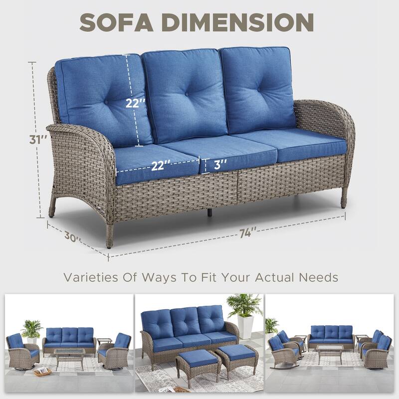 3-Seat Patio Wicker Sofa with Cushion