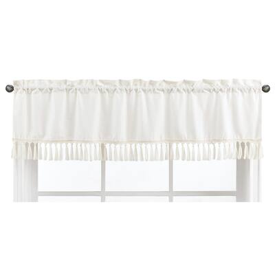 Boho Desert Sun Collection Window Curtain Valance - Ivory Beige Off White Cream Bohemian Tassles Fringe Macrame Cotton Neutral