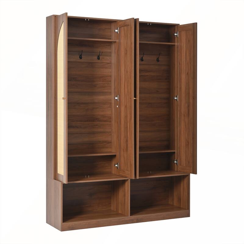 4-In-1 Farmhouse Widen Hall Tree with 4 Rattan Doors