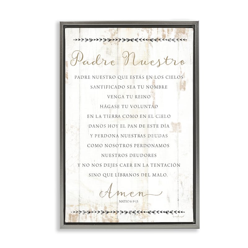 Stupell Padre Nuestro Oración Framed Floater Canvas Wall Art Design By Jennifer Pugh - 31 x 21 - Grey