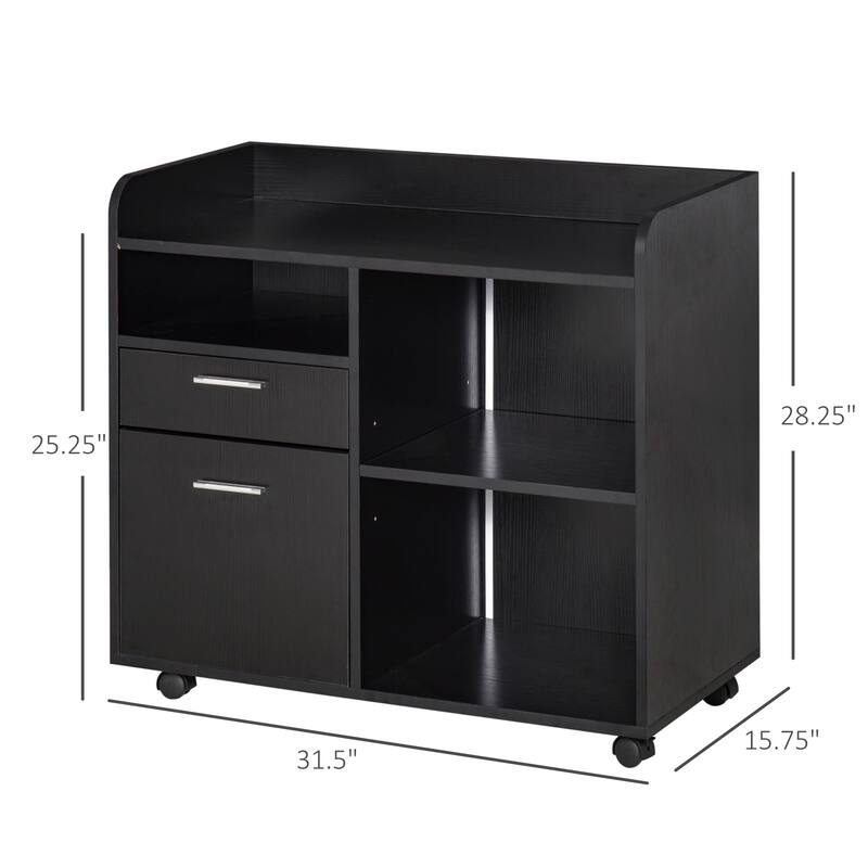 Vinsetto Printer Stand with 2 Drawers, Adjustable Shelves and Wheels for Home Office