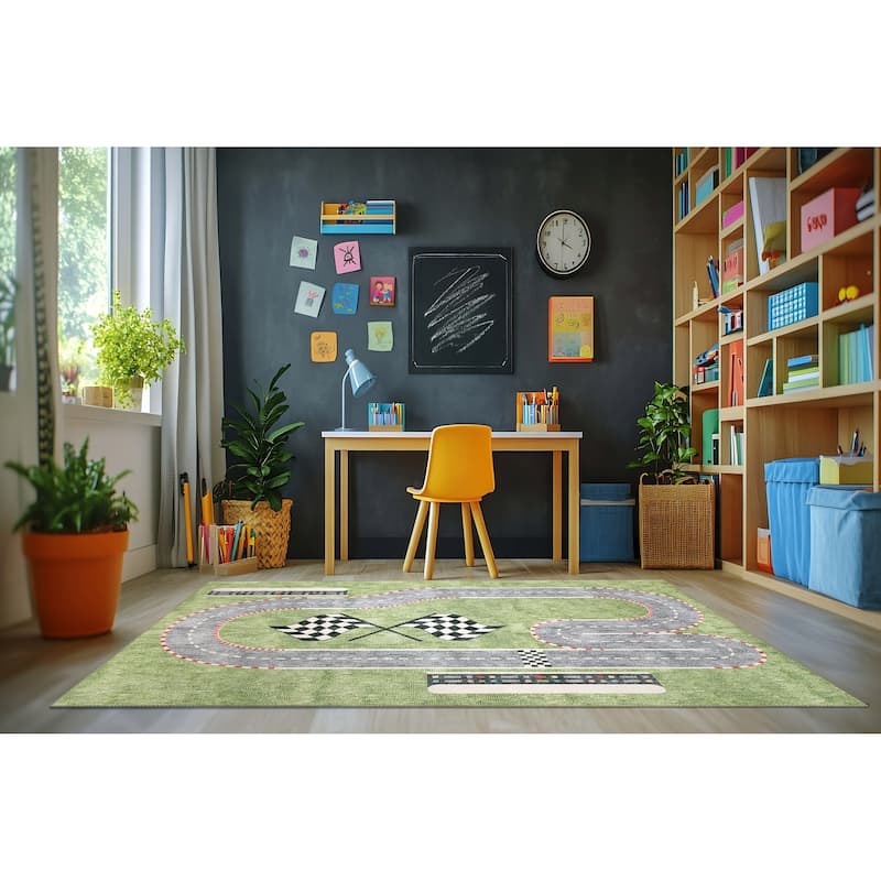 Dynamic Rugs Kidz Green/Multi Polyester Children's Area Rug