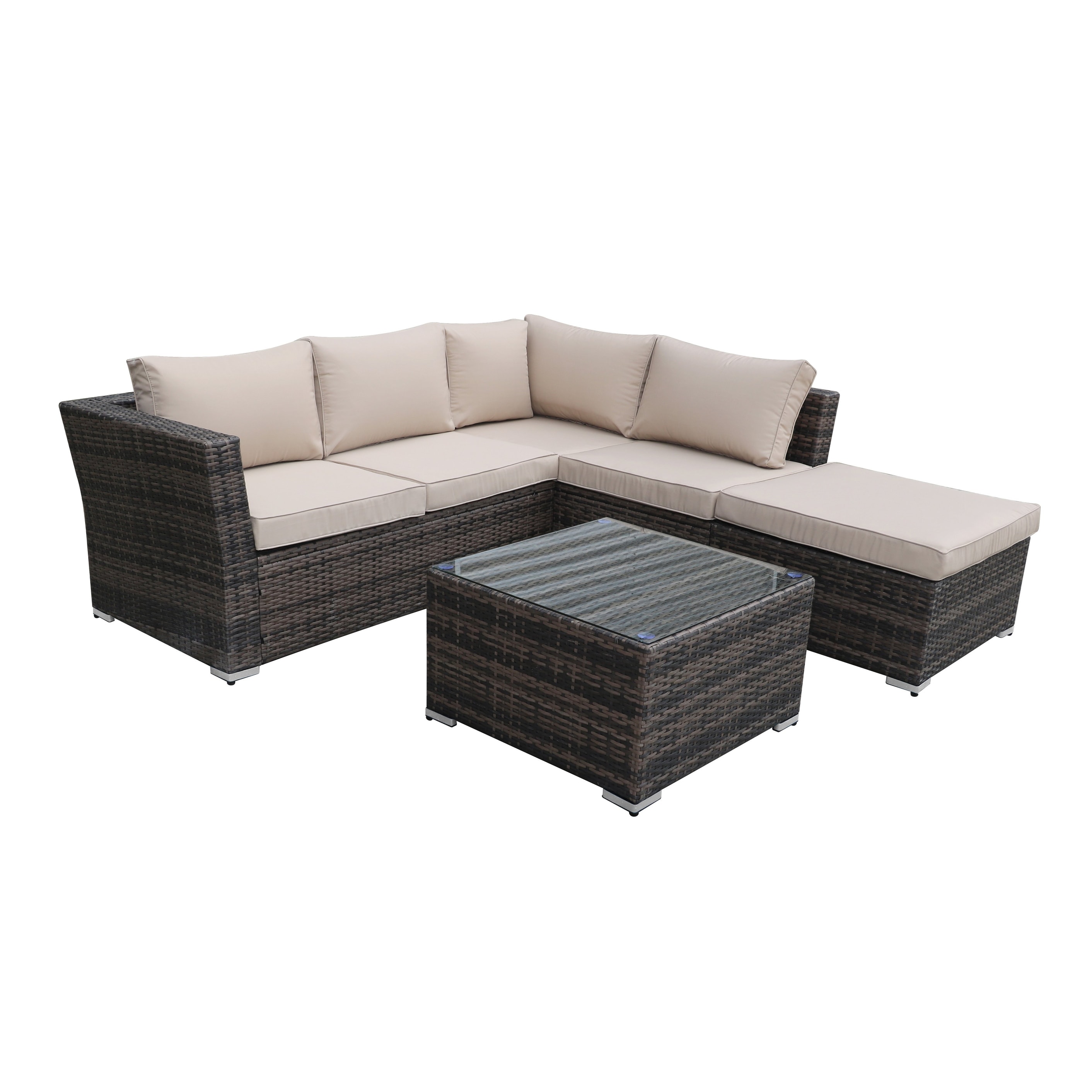 KINWELL 4 Piece Outdoor Patio Furniture Set PE Wicker Sectional Sofa Set Removable Cushions Beige