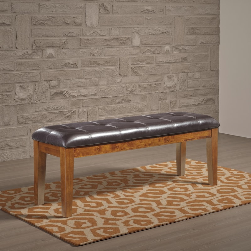Raly Dining Bench, 50 Inch, Plush Tufted Faux Leather Seat, Brown