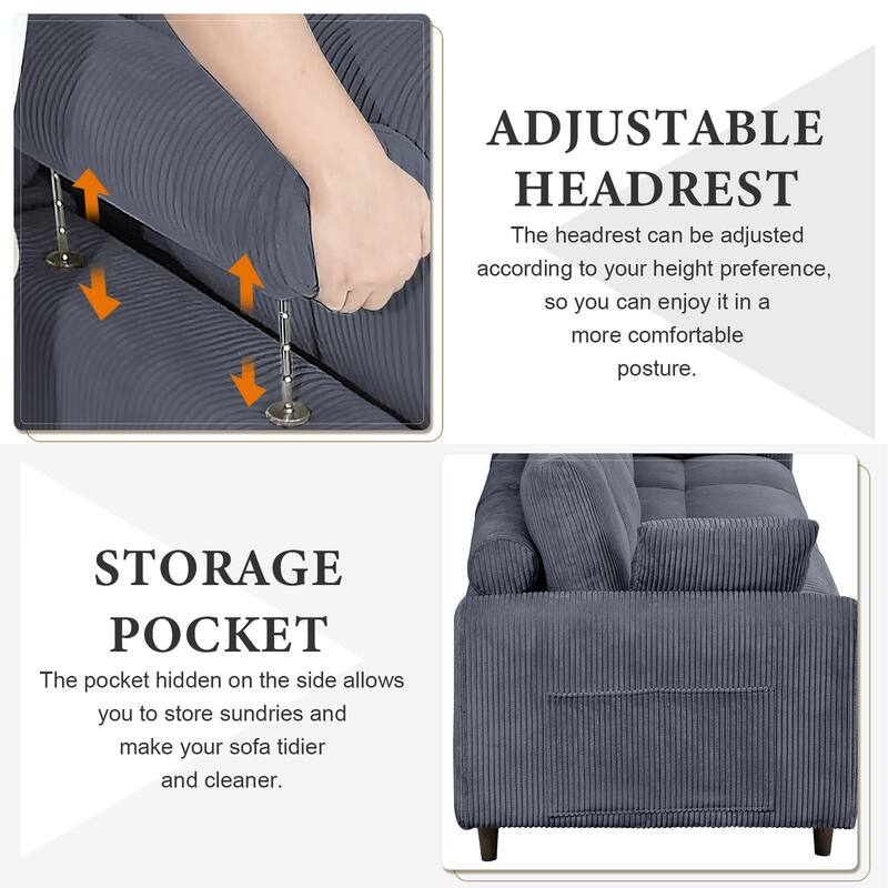 122" Corduroy Modular Sectional Sofa with Convertible U/L-Shape Design and Storage Pockets