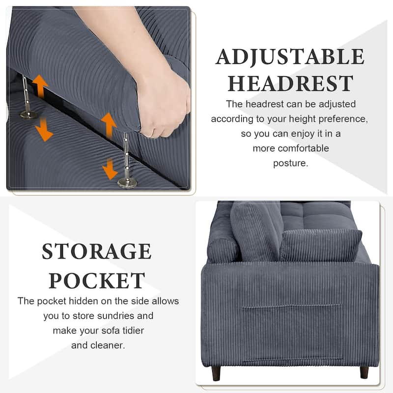 122" Corduroy Modular Sectional Sofa with Storage Pockets
