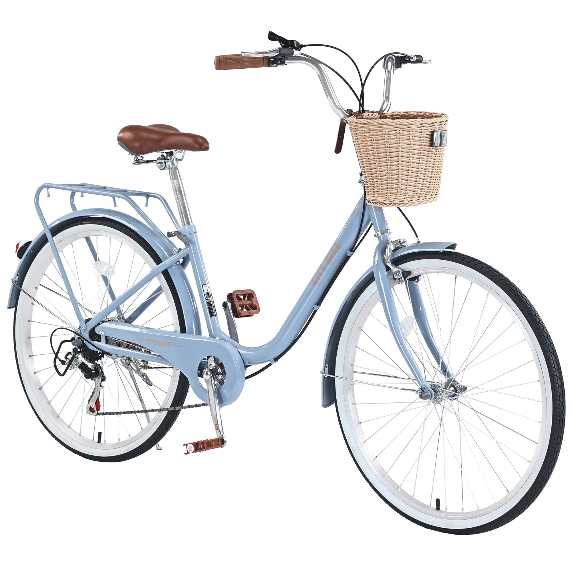 7-Speed City Bike for Women with Basket, 26 Inch Steel Frame, Comfortable Grips, Shimano Shifter, Multiple Colors