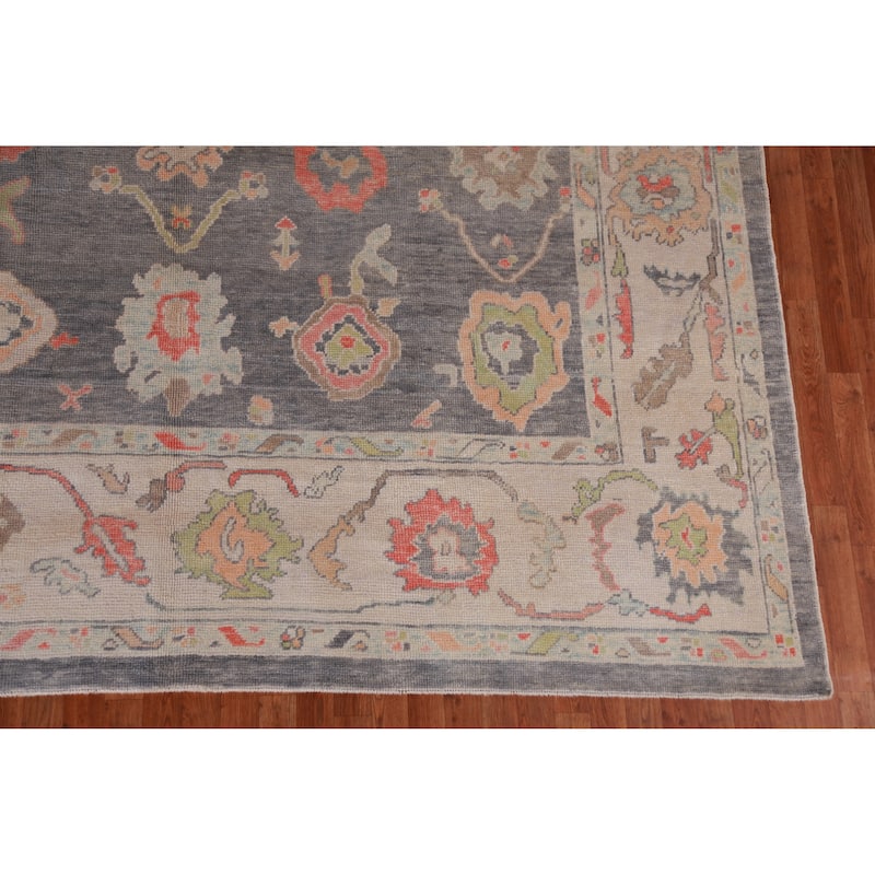 Hand Knotted Oriental 100% Wool Carpet Transitional All-Over Greys & Charcoal Oushak Area Rug - 14' 3'' X 10' 0''