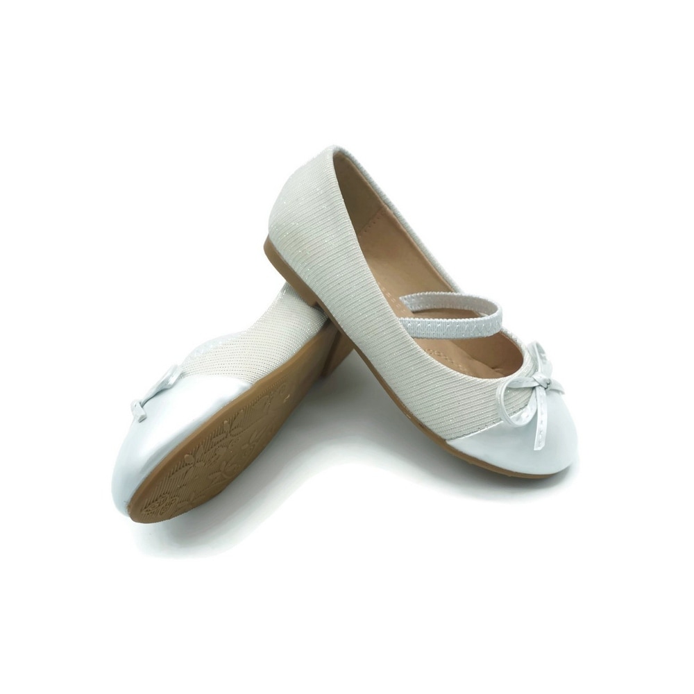 Kate Little Girls Silver Elastic Strap Bow Mary Jane Shoes 5-10 Toddler