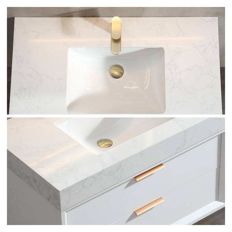 Modland 36" Wall-Mount Vanity with LED Light & 2 Soft-Close Drawers - Solid Oak, Black,White,Blue,Green - 36 inch