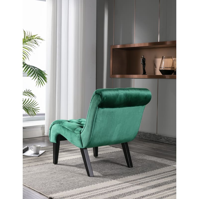 Green Modern 22.83" Upholstered Buttons Tufted Accent Chair with Wooden Legs for Living Room