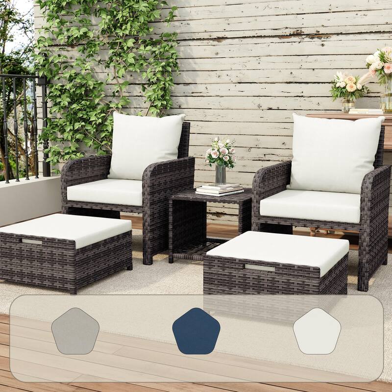 Patio 5 Pieces Rattan Cushioned Conversation Set With Ottoman Coffee Table