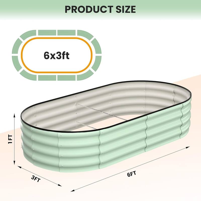 2-Pack Galvanized Steel Oval Raised Garden Beds (6*3*1.5FT) - Large Metal Planter Box with Open Base Off-White