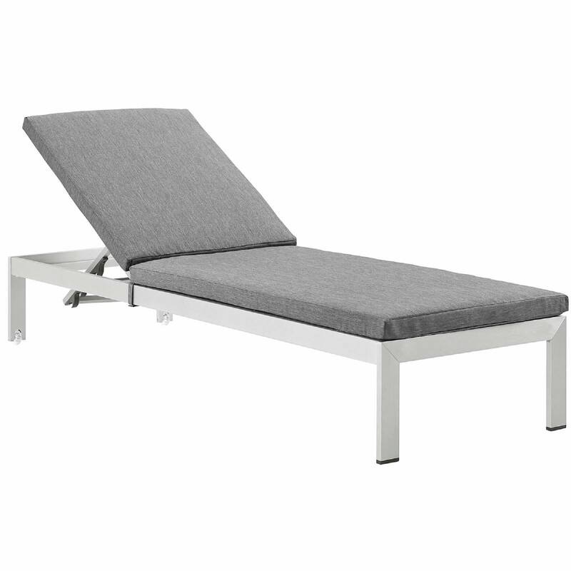 Modway Shore Patio Aluminum Outdoor Chaise, Silver Gray