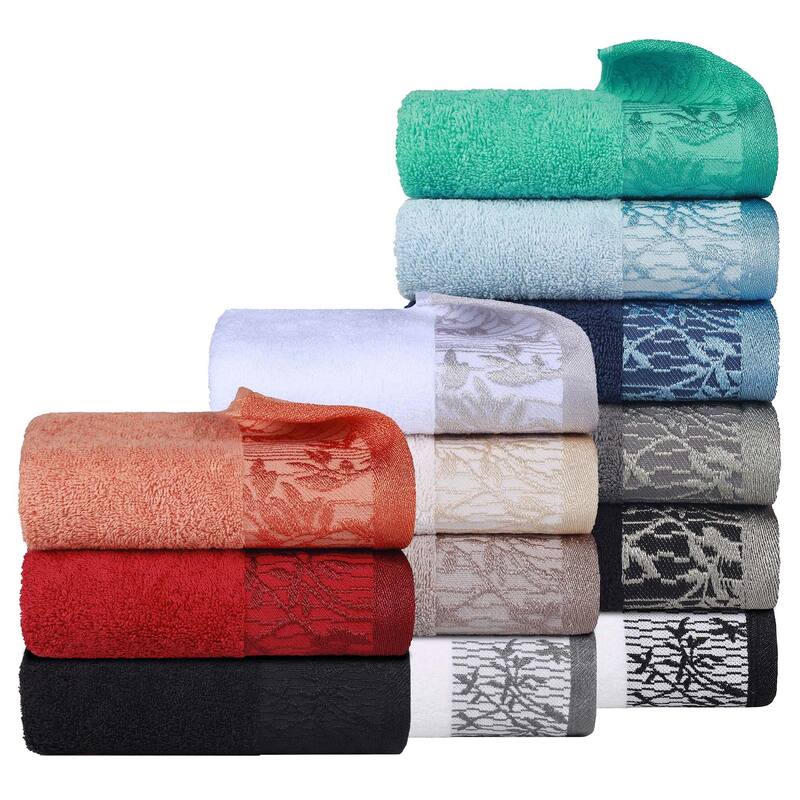 Superior Wisteria Cotton Floral Jacquard Border Bath Towel Set