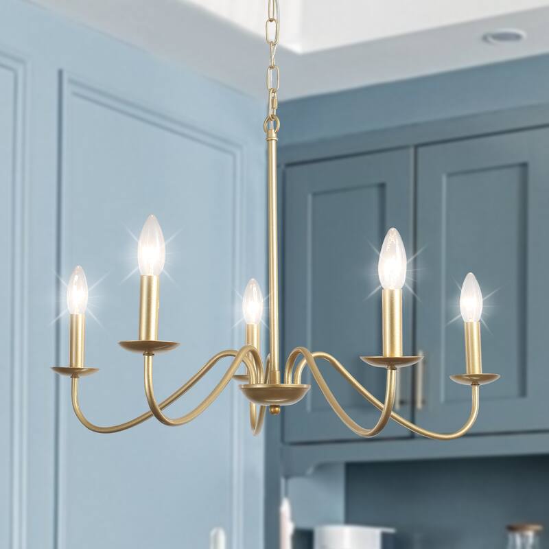 5-Light Farmhouse Chandeliers for Living Room Foyer Hallway Dining Room - Spray-painted Gold