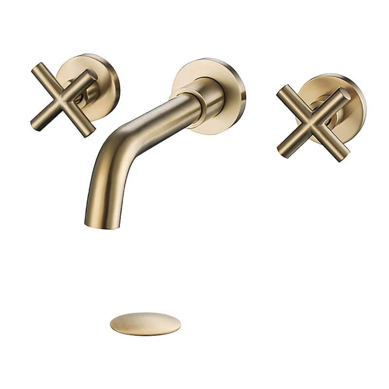 BATHLET Wall Mount Double Handles Cross Handle Bathroom Sink Faucet - Brushed Gold